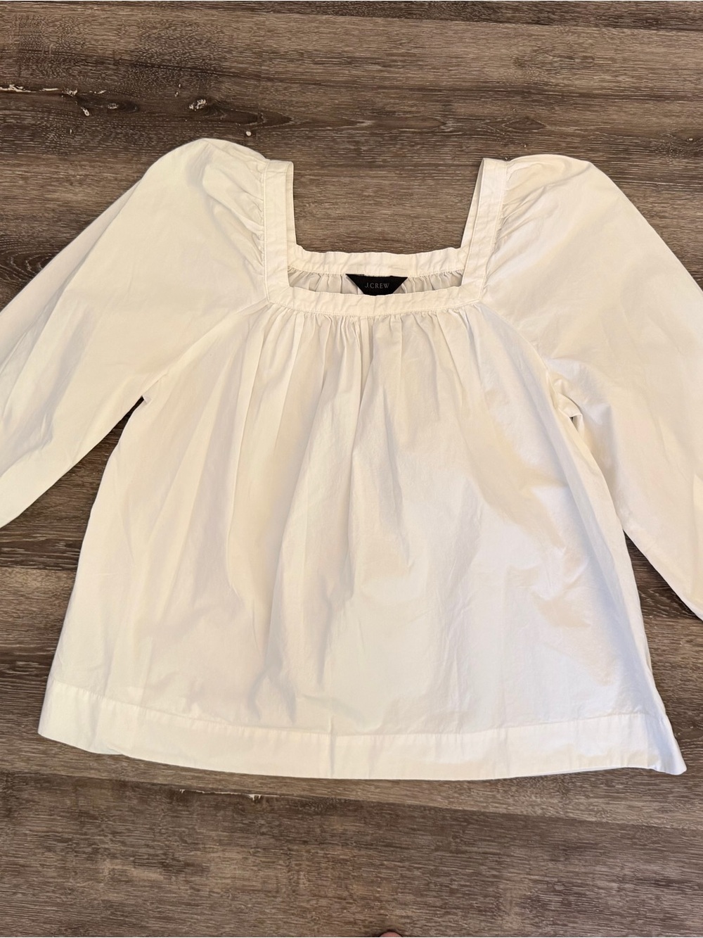 J. Crew White size 2  Square-Neck Puff Sleeve Cotton Peasant Top